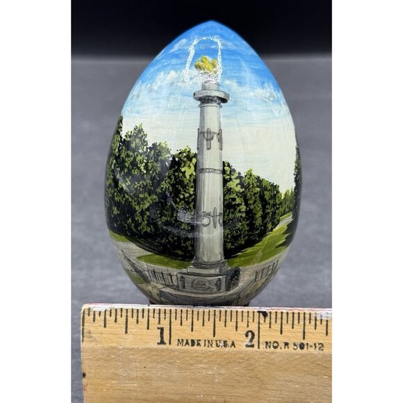 Vintage Hand Carved Turned Solid Wood Lacquered Russian Poltava Icon Egg W/Stand - Picture 5 of 5